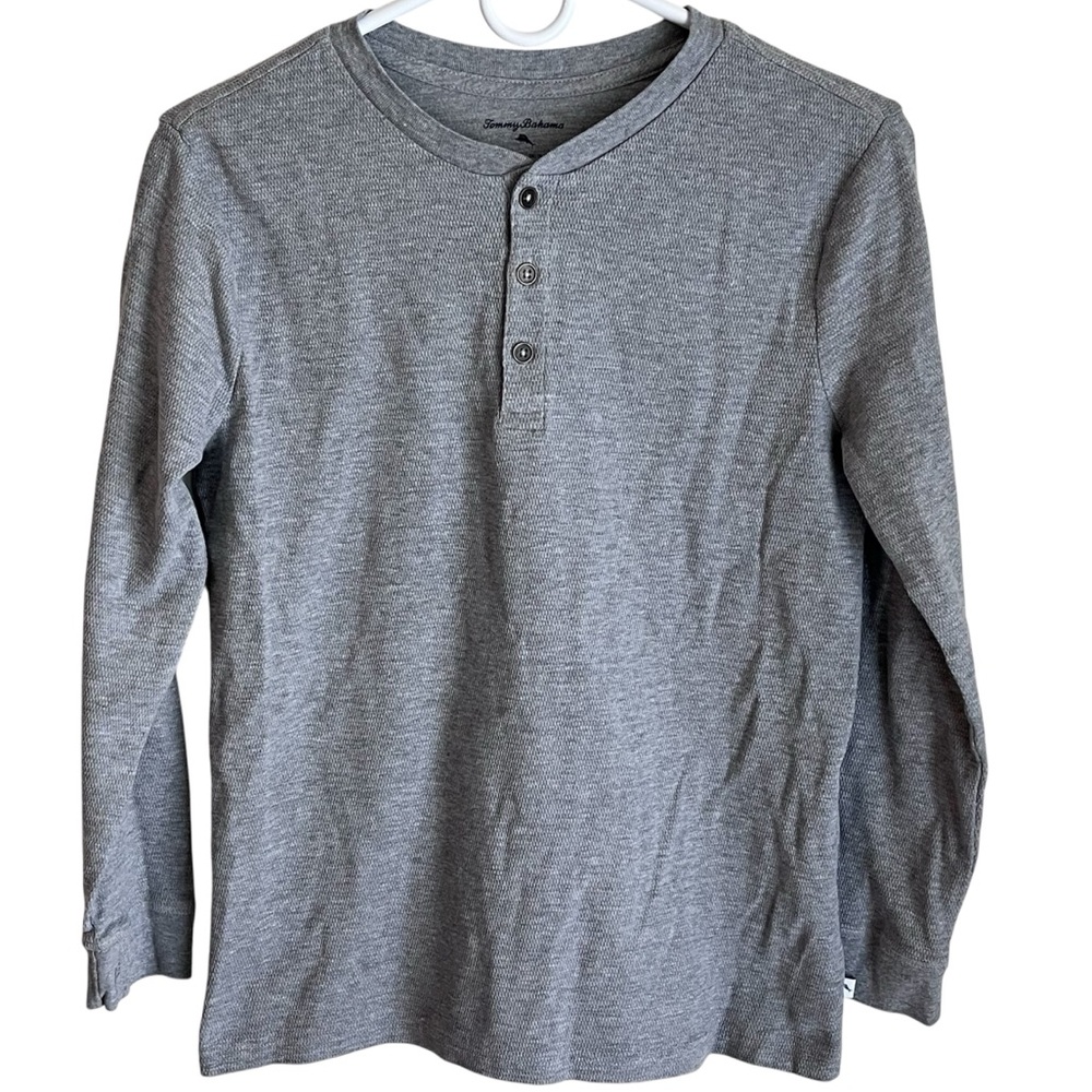 Tommy Bahama Gray Waffle Knit Long Sleeve Henley Boys Size XXL 16 VGUC